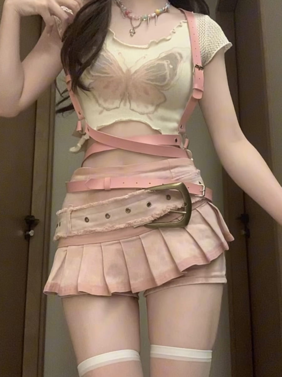 Butterfly Top + Denim Skirt Two-piece Set UB98316