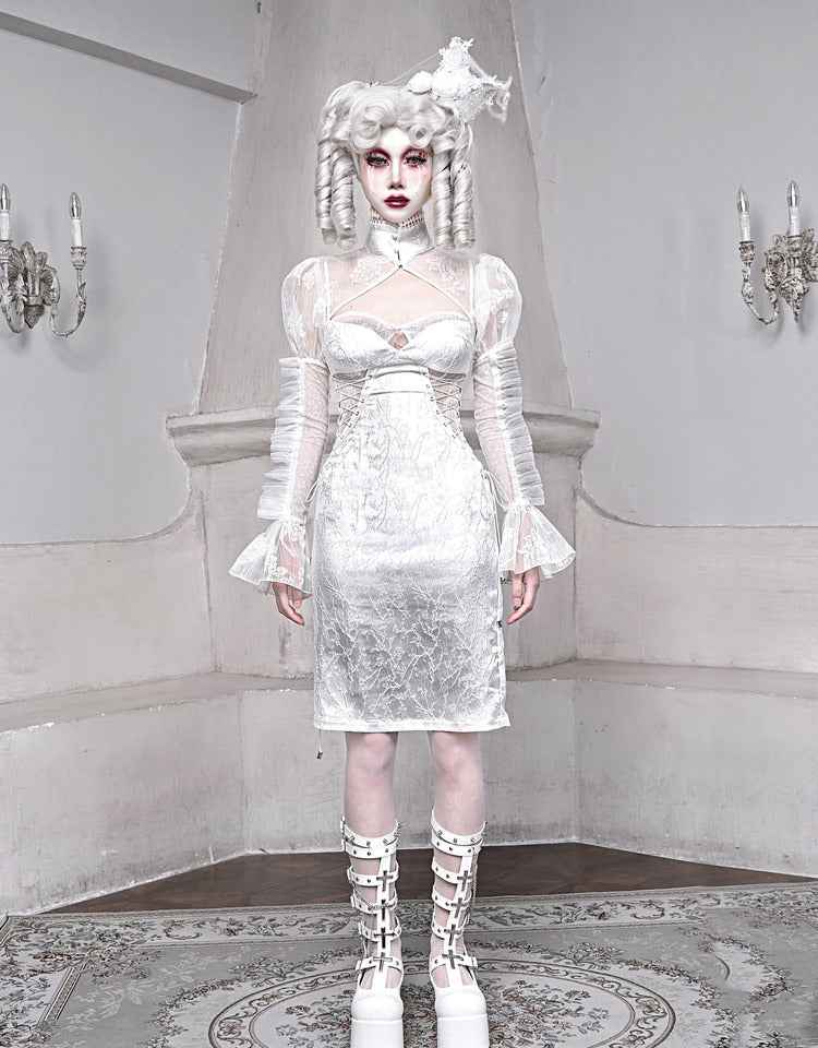 WHITE CHIFFON MESH OUTWEAR KF83730