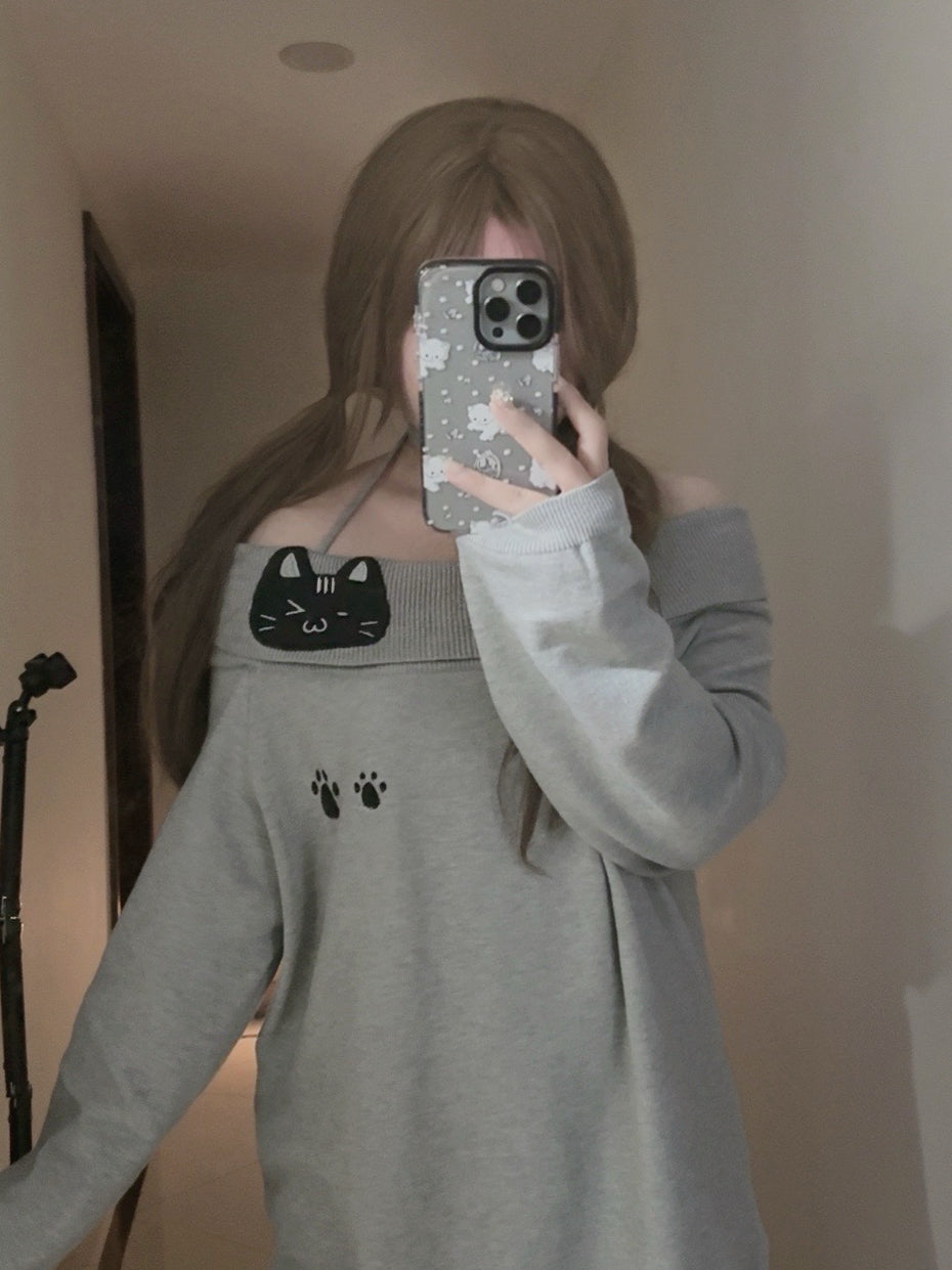 Cute Kitten One-shoulder Sweater UB99157