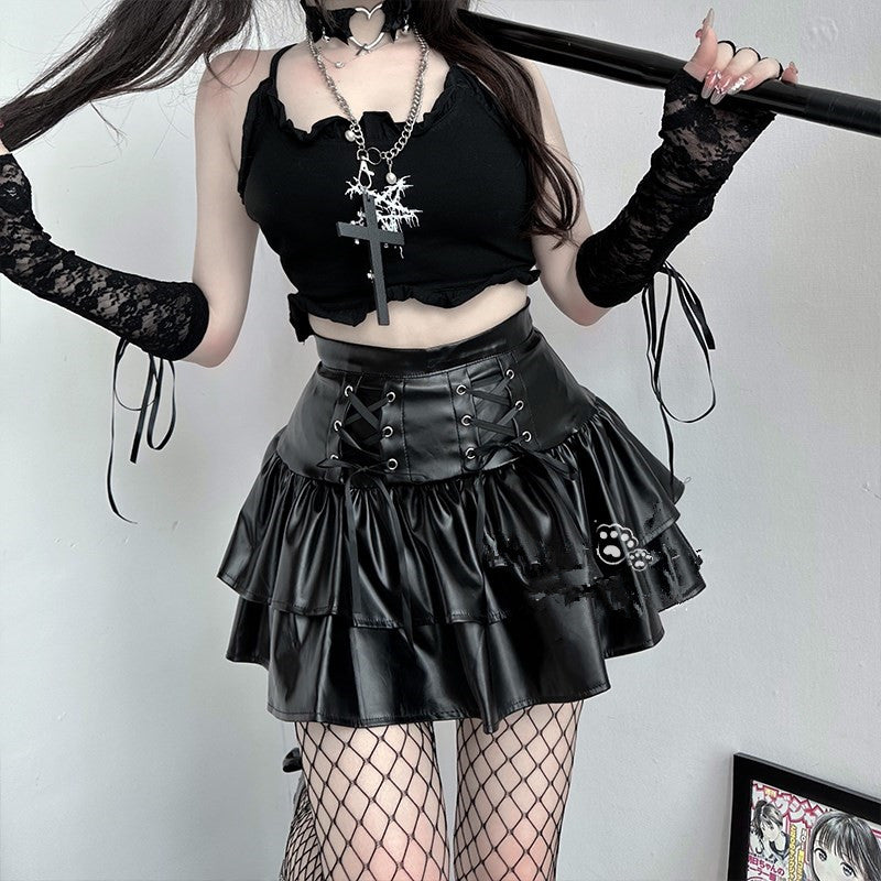 Dark Punk Leather Skirt Suit UB98419