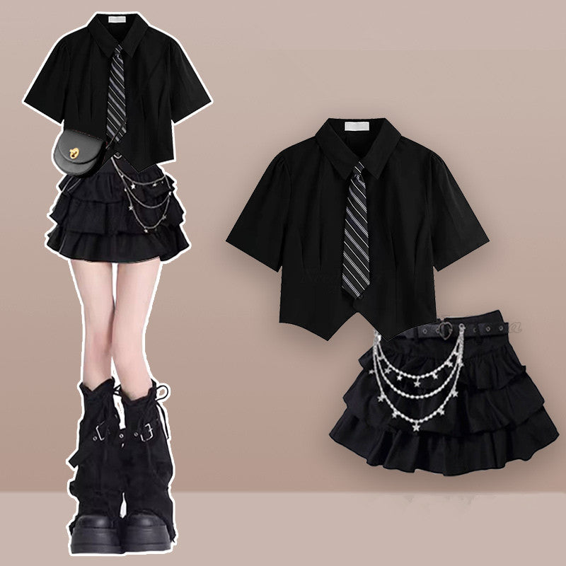 Black shirt + Short Skirt Two-piece Set UB99257