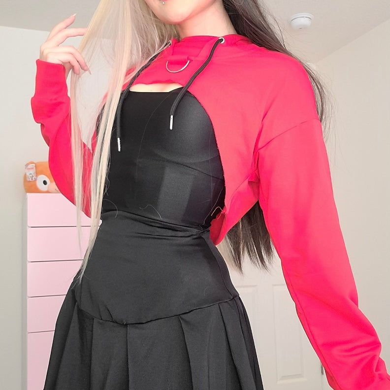 "RED/BLACK CHIC CHAIN LOOSE" SHORT HOODIES K102616