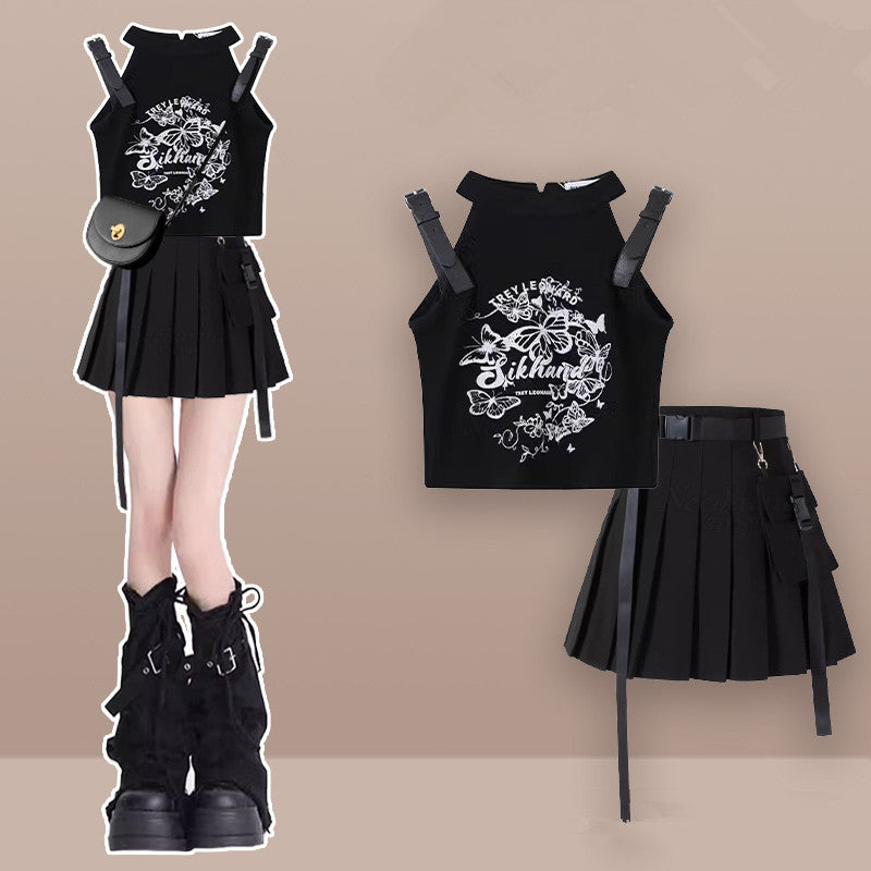 Black Top + Skirt Two-piece Set UB99261