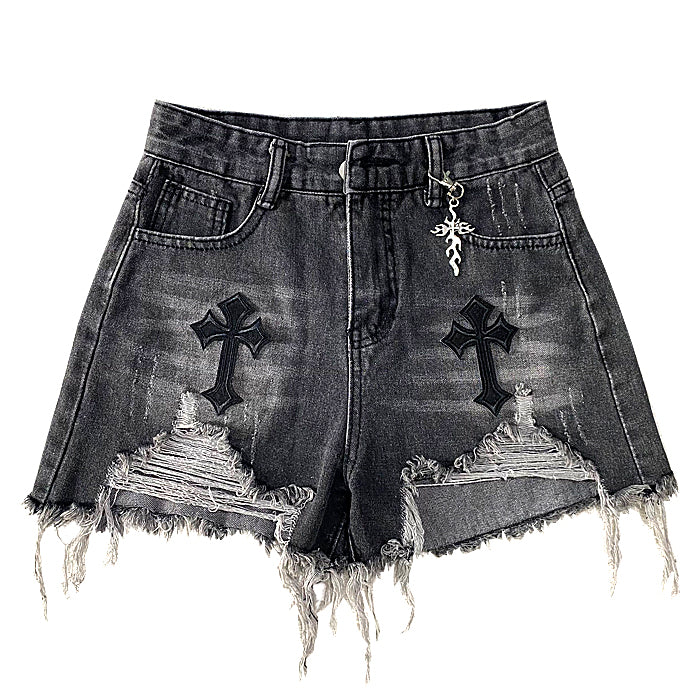 Y2K Ripped Denim Shorts UB98384