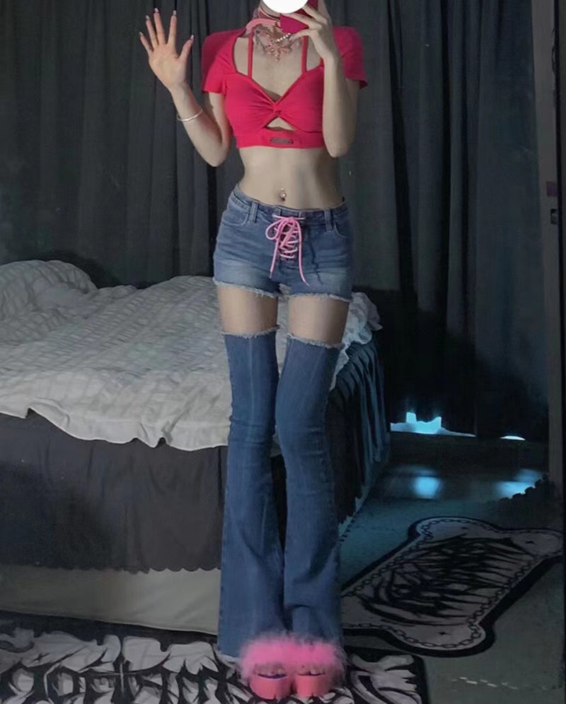 Y2k Denim Shorts Two-piece Set UB98421