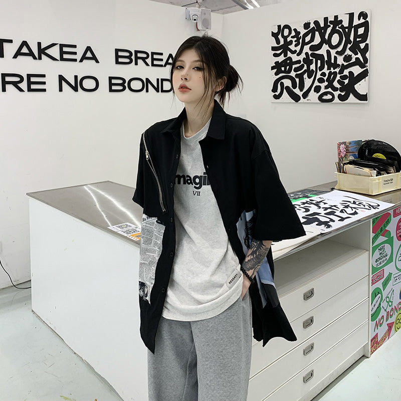 Vintage Black Short Sleeve Shirt UB98461