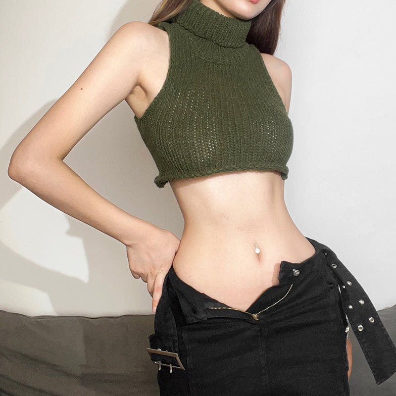 VINTAGE ARMY GREEN TURTLENECK TANK TOP UB98022