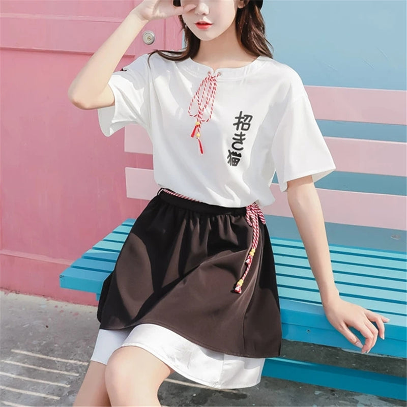 "CUTE FORTUNE CAT" SHIRT/SKIRT SET Y021613