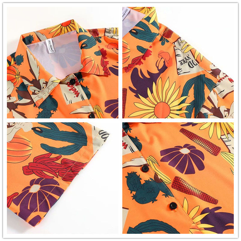 "SUMMER ORANGE FLOWER PRINT" SHIRT BLOUSE K080803