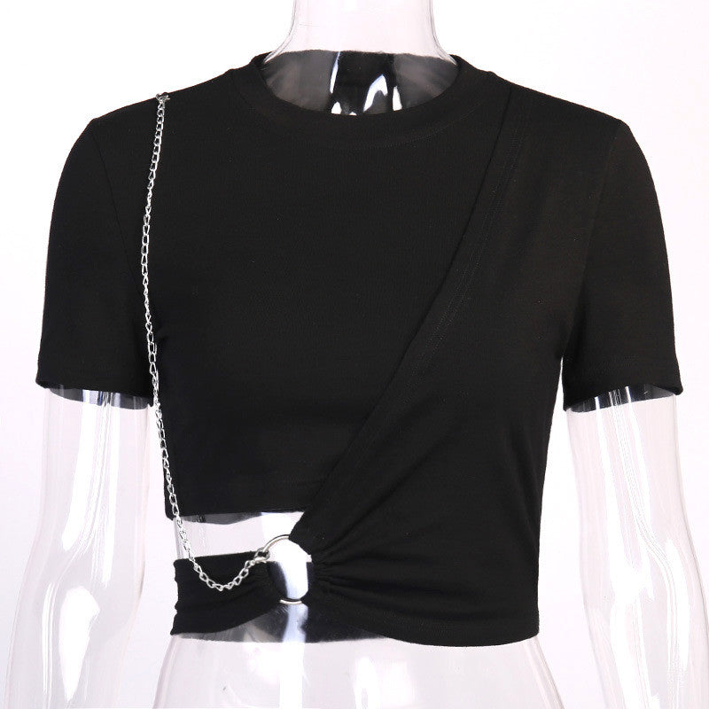 Black Chain High Waist Navel T-Shirt ER5726