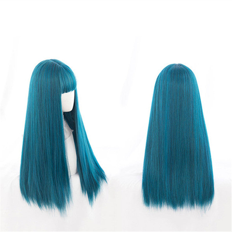 Natural Bangs Blue Long Straight Wig ER5800