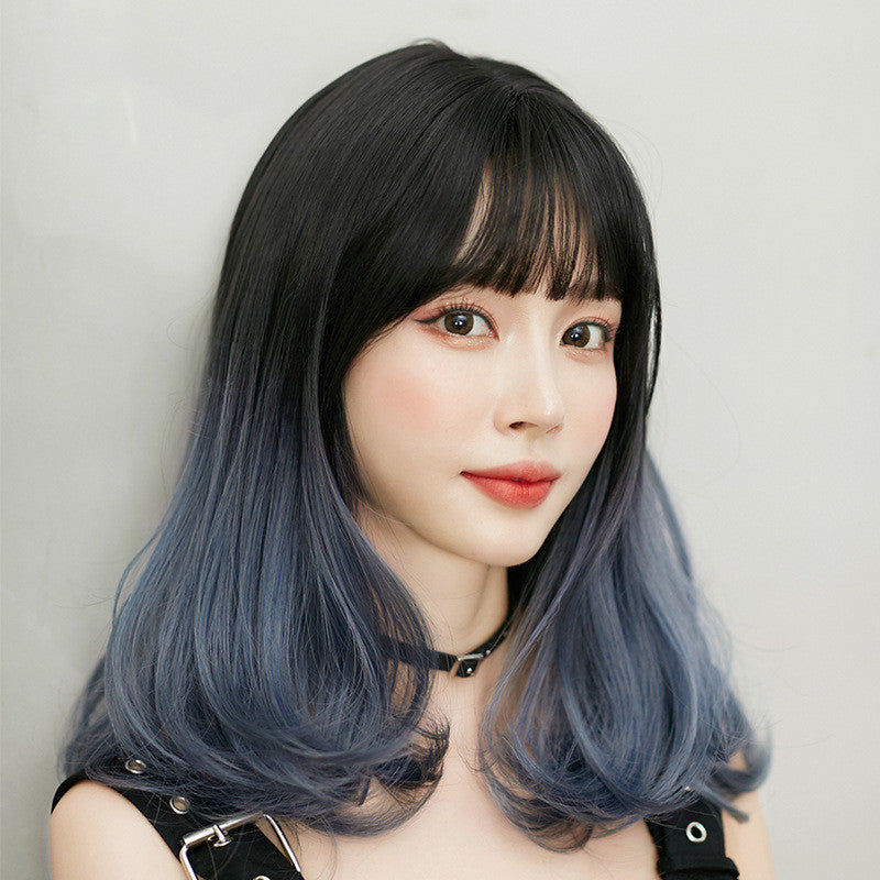 BLACK GRADIENT BLUE SHORT CURLY WIG UB3344
