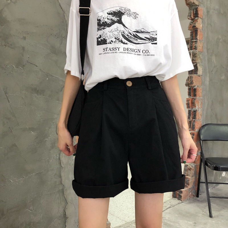 "KHAKI / BLACK LOOSE HIGH WAIST" SHORTS K090706
