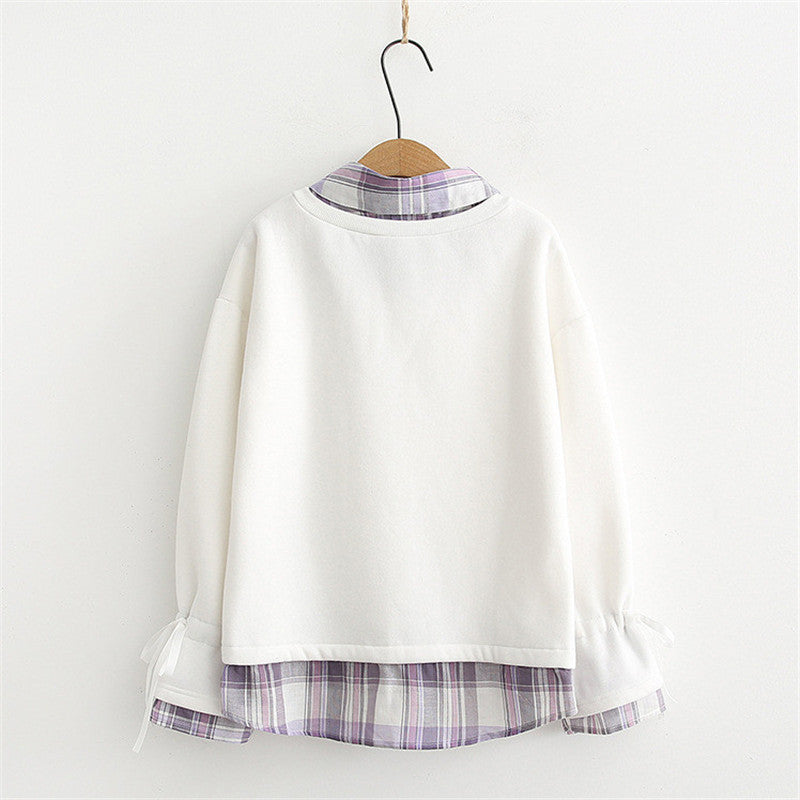 PRINTED FAKE TWO PIECE PLUS VELVET PULLOVER UB3139