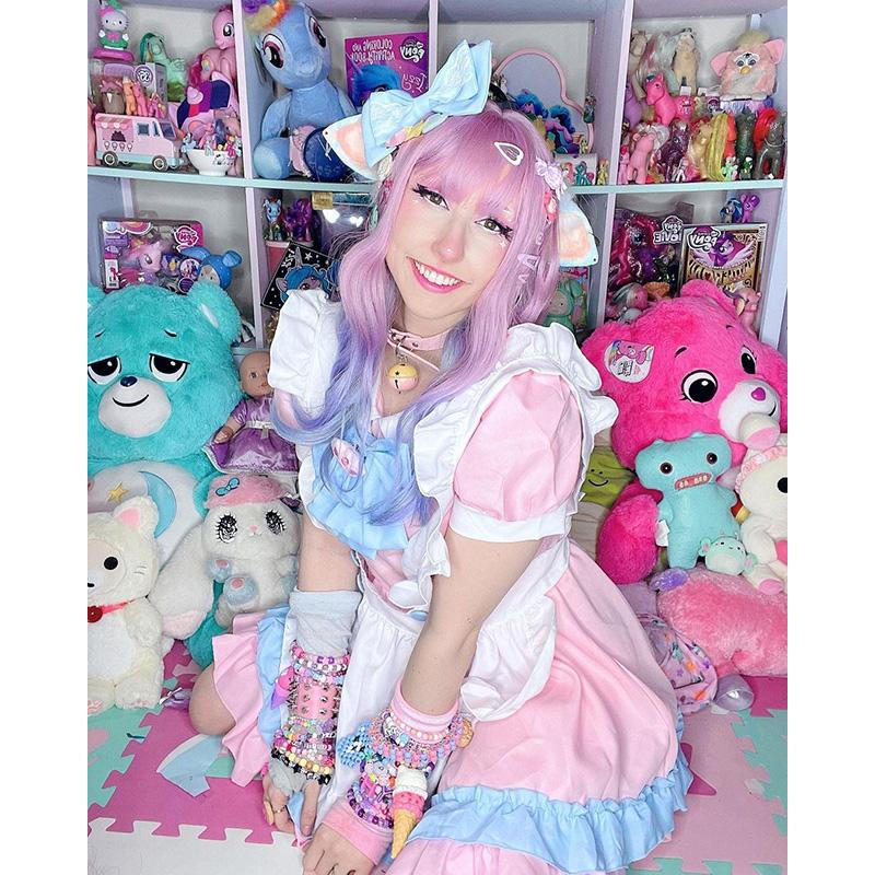 "LOLITA CAT PAW BOW PINK BLUE MAID" OUTFIT DRESS N022406
