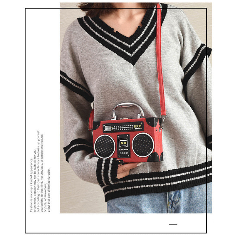 "RETRO FM RADIO" HARD SHELL METAL HANDLE CROSSBODY BAG K110504