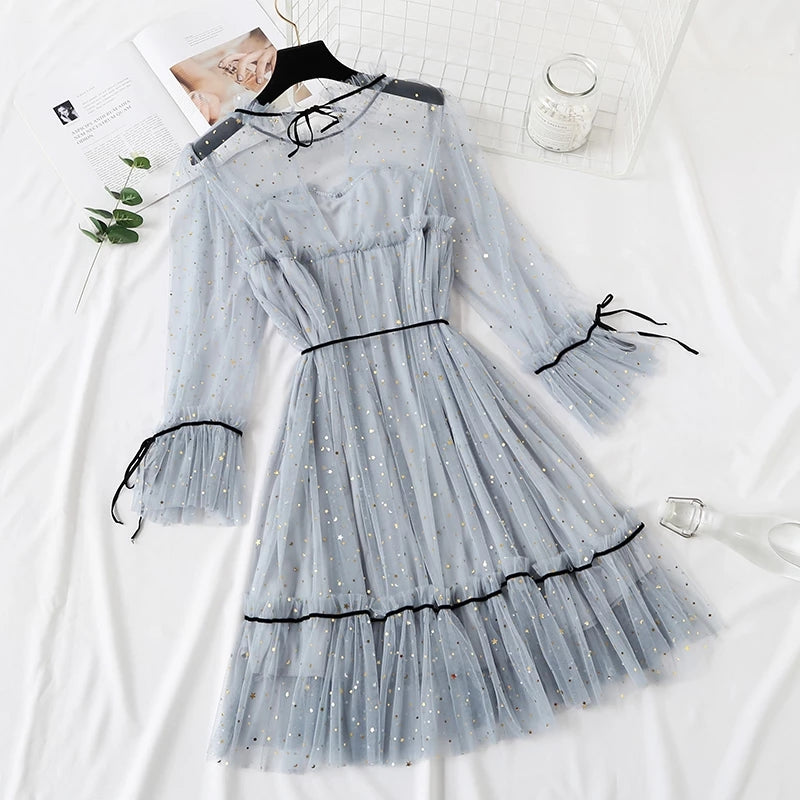 "5 COLORS FAIRY PAILLETTE LACE TULLE" DRESS K082301REVIEW