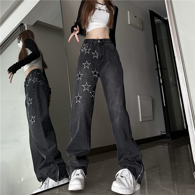 BLACK STAR PRINT LOOSE TROUSERS UB98026