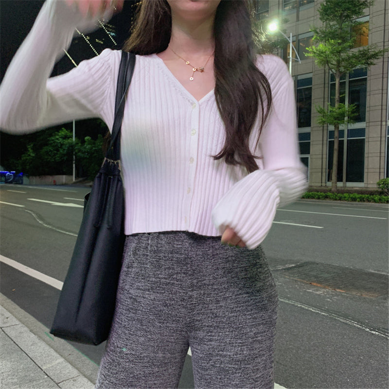 "6 COLOR STRIPED V-NECK STRETCH" KNIT CARDIGAN Y010807