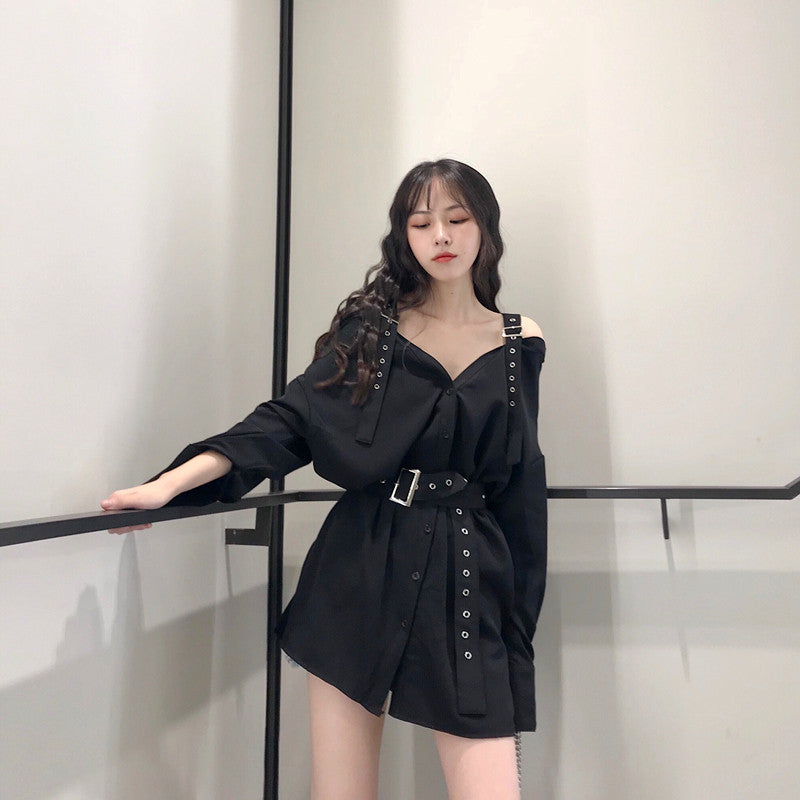 "BLACK GOTHIC OFF SHOULDER" SHIRT DRESS K082201REVIEW