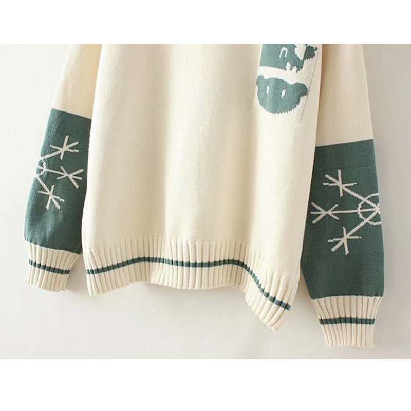 "CUTE CARTOON RABBIT SNOWFLAKE" TURTLENECK PULLOVER K102005