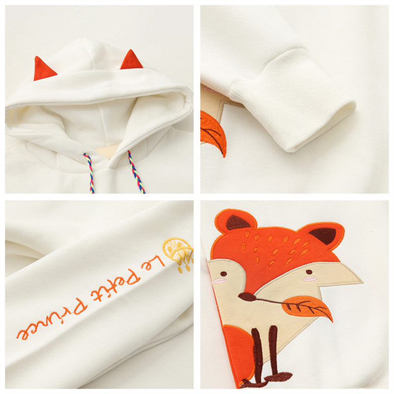 "2 COLORS HARAJUKU EMBROIDERED FOX" HOODIE K102707