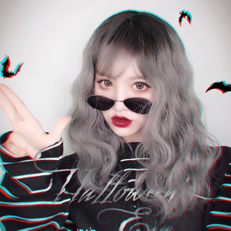 "BLACK GRAY GRADIENT MID-LENGTH CURLS" WIG Y040403