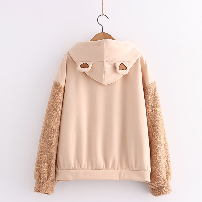 KHAKI CUTE BEAR EARS HOODIE UB3403