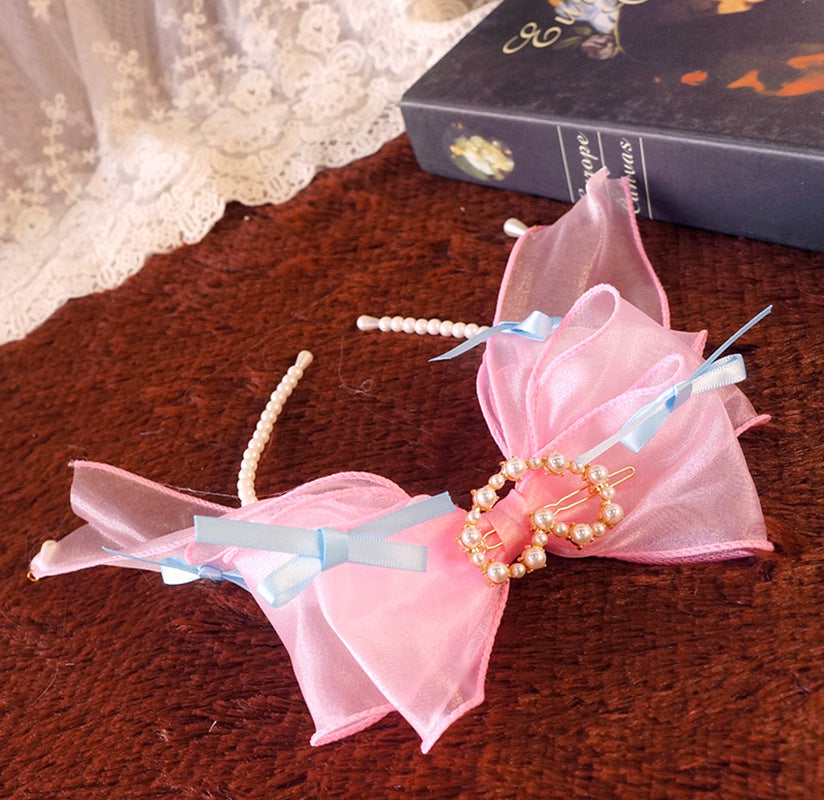 Lolita Handmade Pearl Organza Bow Headband UB6273