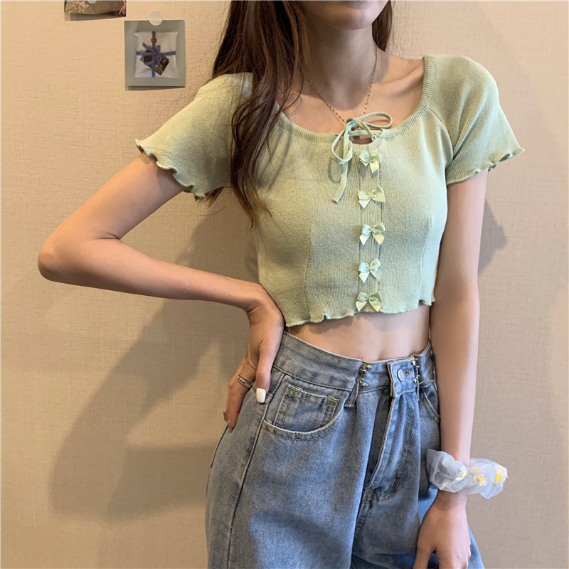 "SIX COLOR BOW KNITTED" CROP TOPS UB2357