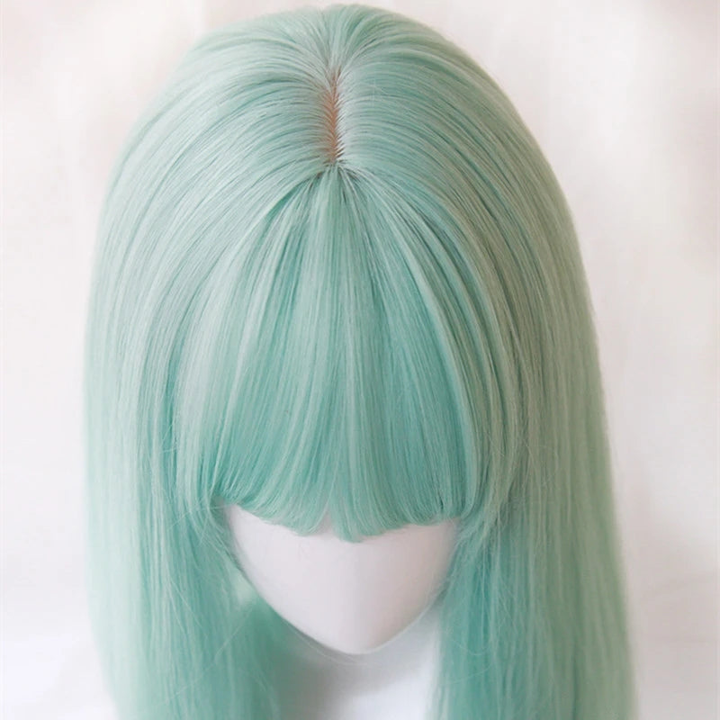 "CUTE GREEN AIR BANGS LONG STRAIGHT" WIG Y040315