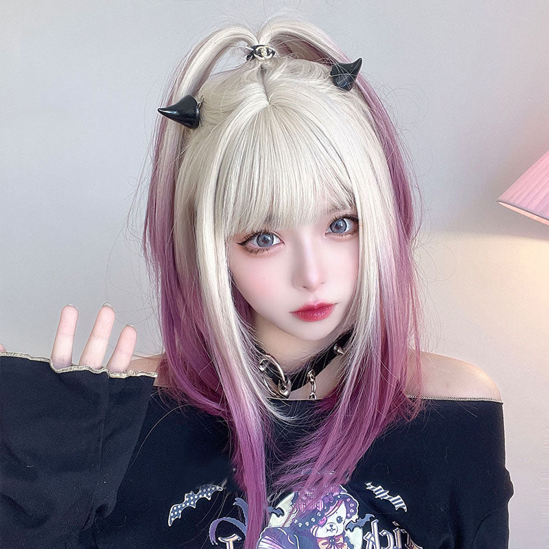 Capricornus | Lolita Gradient Beige Purple Short Straight Wig 