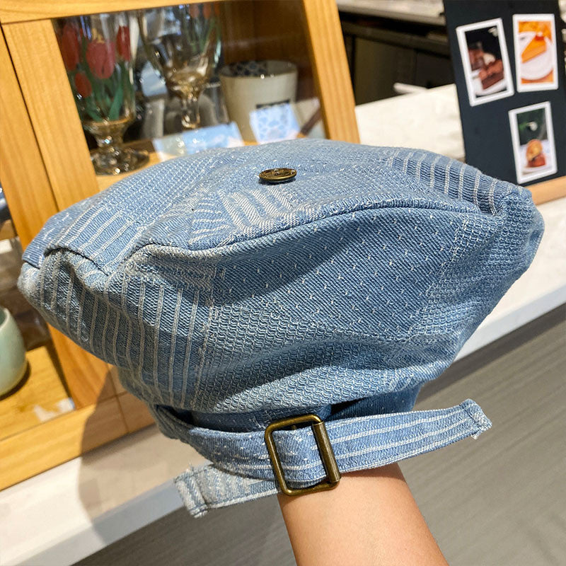 Vintage British Style Cowboy Blue Beret Hat UB3226