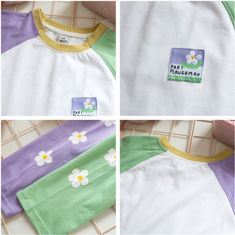 "PASTEL PURPLE GREEN FLOWER" LONG SLEEVE SHIRT K081801