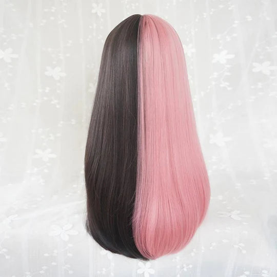 Half Black Half Pink Long Straight Wig UB96044