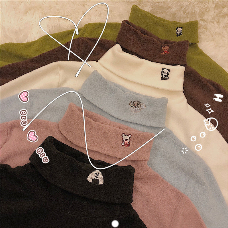"EMBROIDERED SMALL ANIMALS FLEECE" TURTLENECK K110509