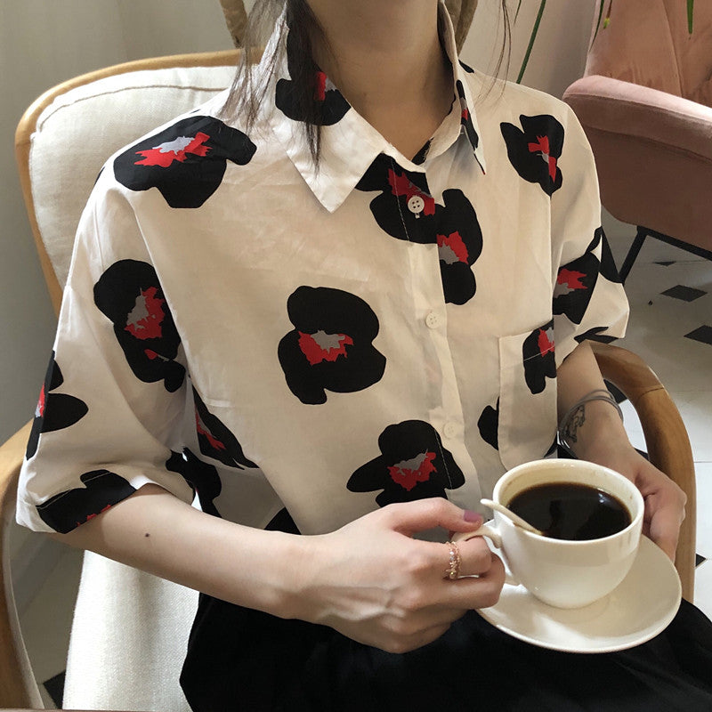 "RETRO PRINTED SHORT-SLEEVED" SHIRT H032903