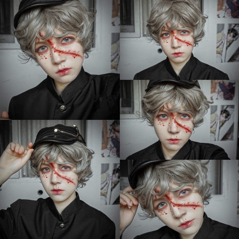 "GRAY / BEIGE HARAJUKU CURLY" SHORT WIG D041508