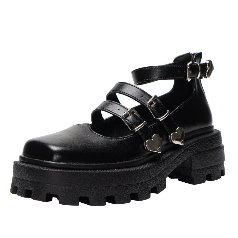 BLACK RETRO SMALL LEATHER SHOES UB3126