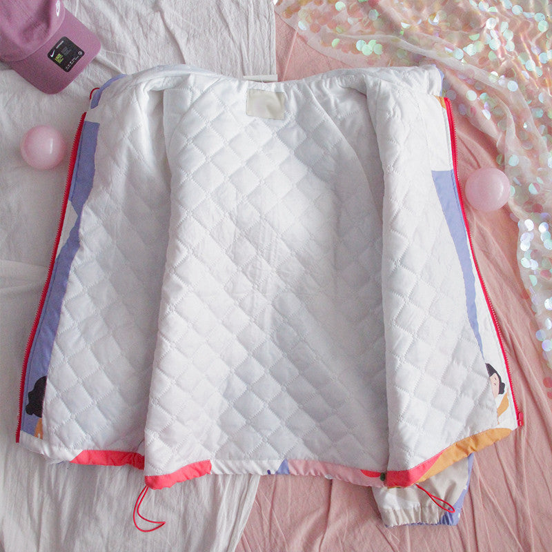 CUTE PRINTED COTTON COAT SHORT PLUS FLEECE COAT UB3214
