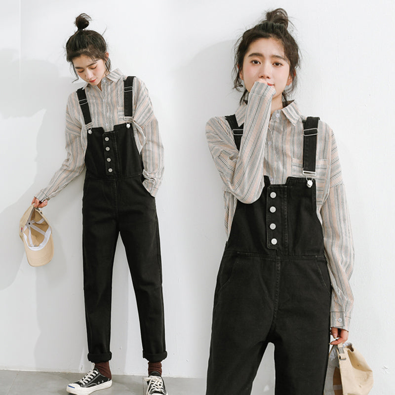 "CHIC BLACK STRAIGHT DENIM" SUSPENDER TROUSERS K122804