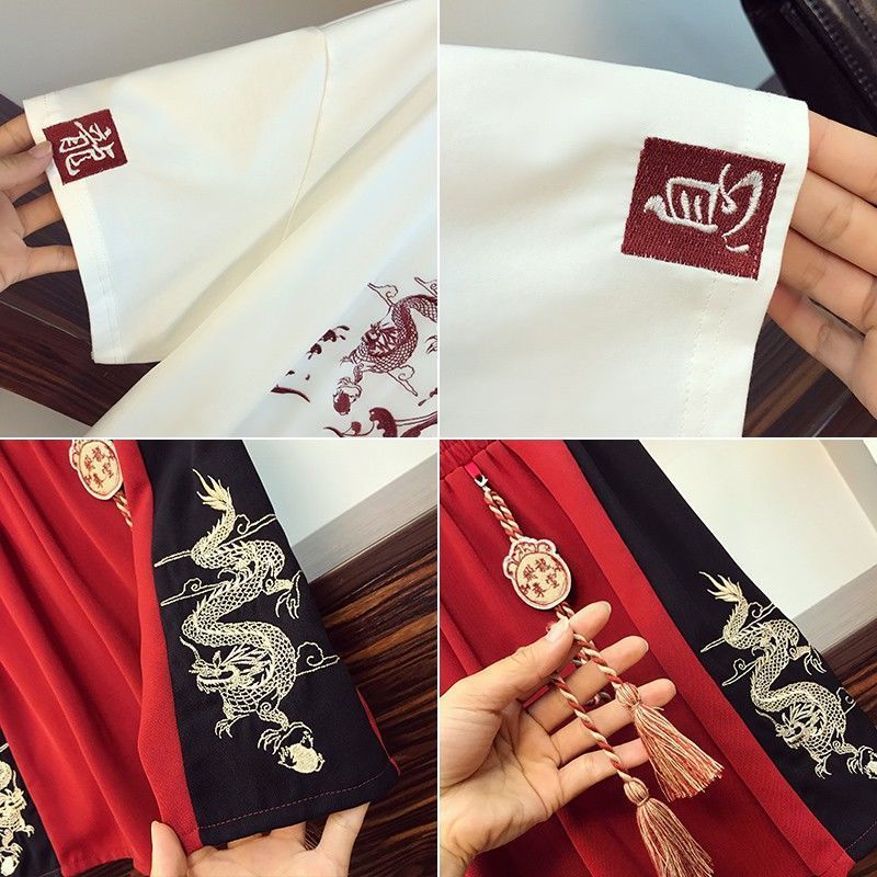 Dragon Embroidery T-shirt Shorts Two-piece Set UB6313