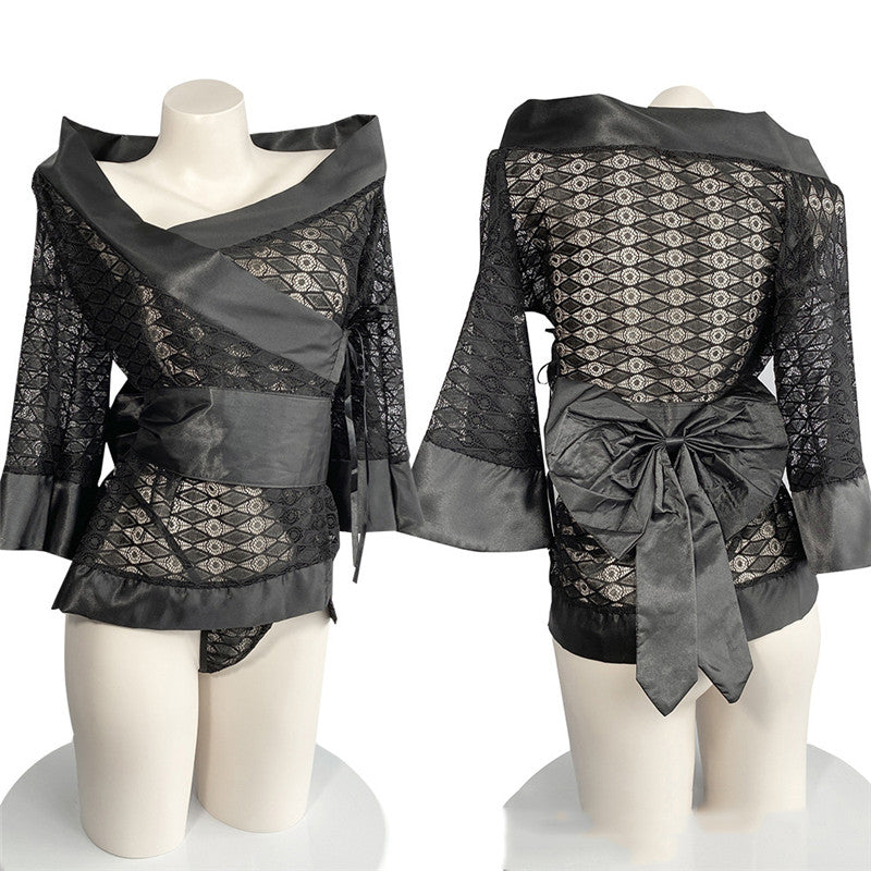 Dark Black Japanese Style Bathrobe Lingerie UB3543