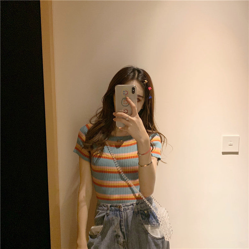 "RAINBOW STRIPE KNIT" TOP K072401