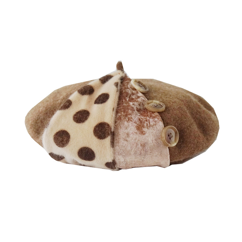 POLKA DOT BUTTON STITCHING BERET UB3426