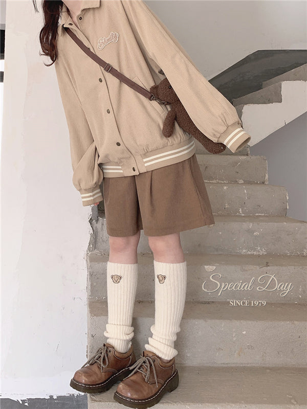 Retro Bear Embroidered Knit Headband / Sock UB6257