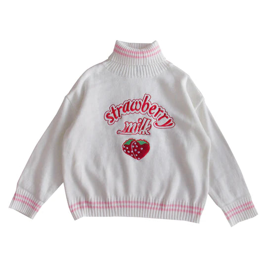 Pink Strawberry Turtleneck Loose Sweater UB96039