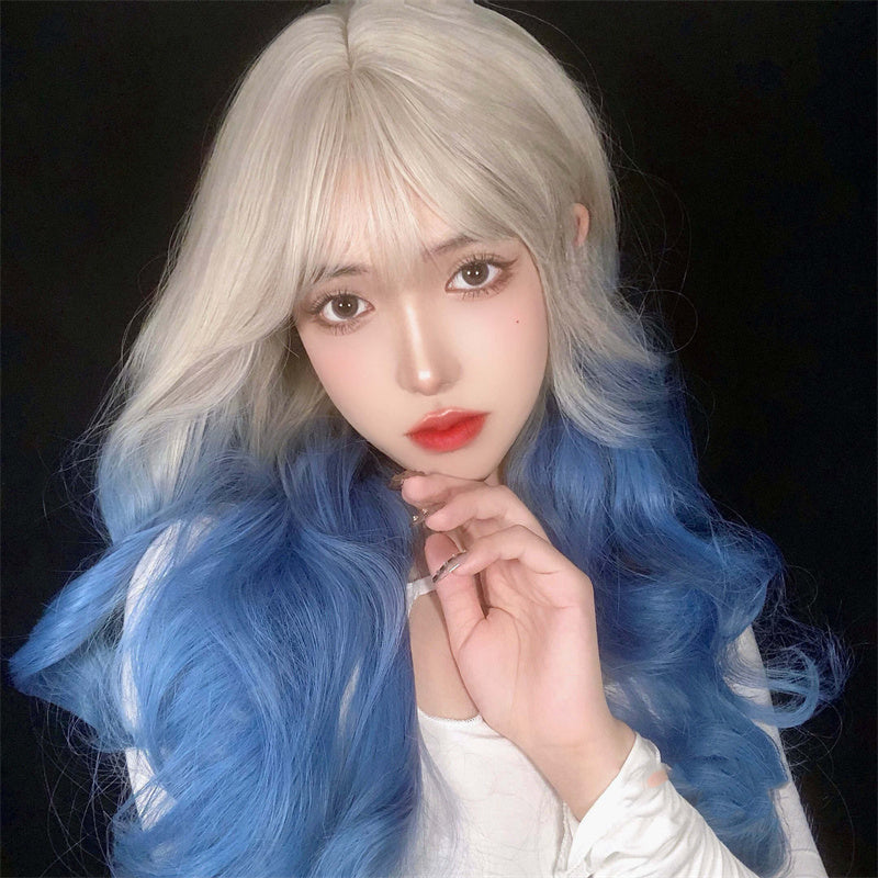 Harajuku Gradient Blue Long Curly Wig UB6143