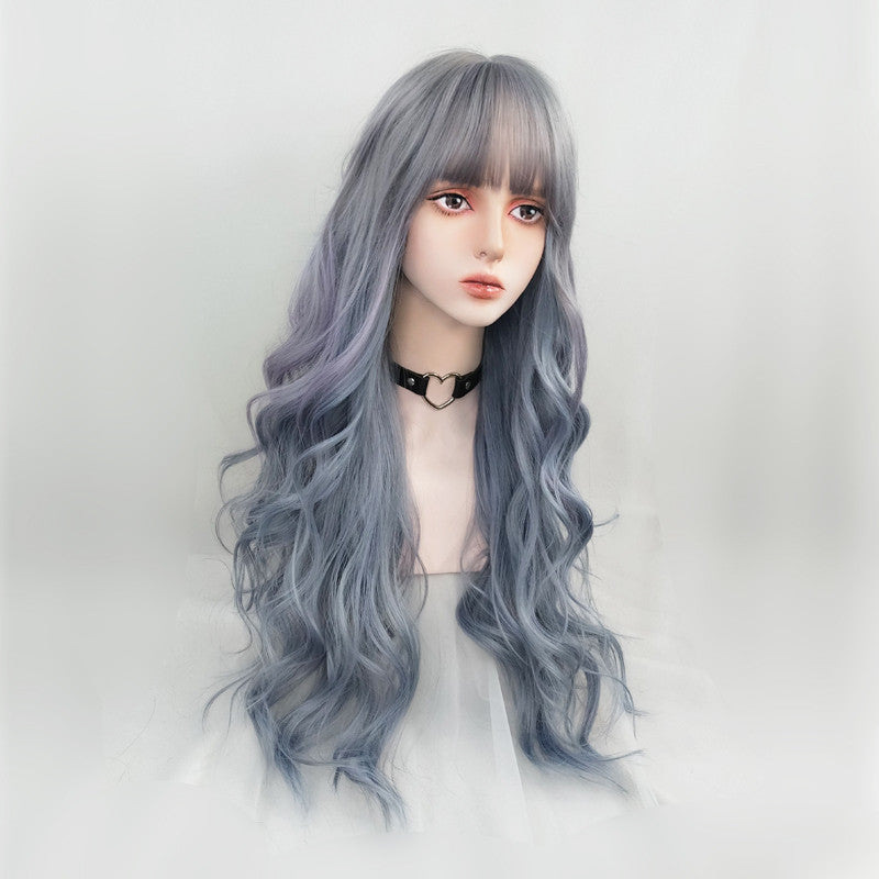 Blue Grey Gradient Long Curly Wig ER5868