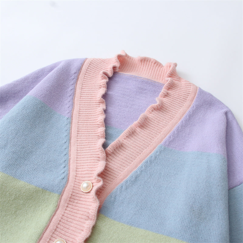 Rainbow Striped Cardigan Sweater UB6190